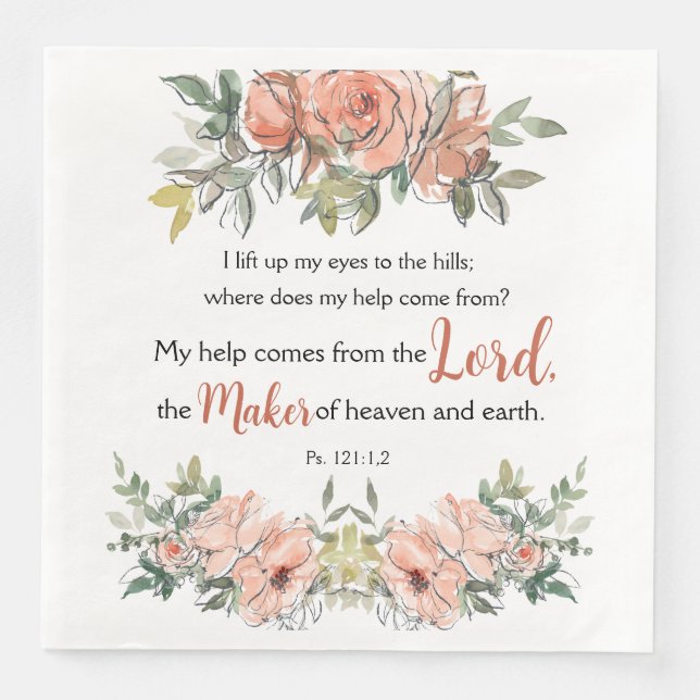 Psalm 121: 1,2 Ermutigende Bibelverse Wasserfarbe Serviette (Vorderseite)