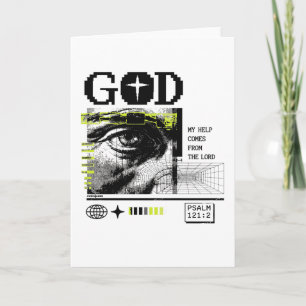 Psalm 121:2 Neon-Lime Auge Gottes CRT-Glitch-Art Karte