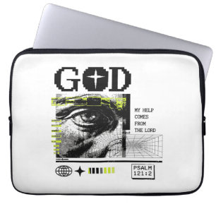 Psalm 121:2 Neon-Lime Auge Gottes CRT-Glitch-Art Laptopschutzhülle