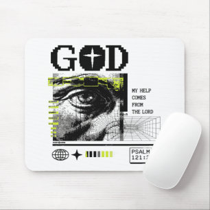 Psalm 121:2 Neon-Lime Auge Gottes CRT-Glitch-Art Mousepad