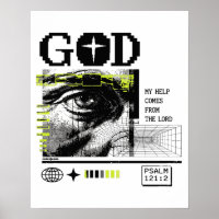 Psalm 121:2 Neon-Lime Auge Gottes CRT-Glitch-Art