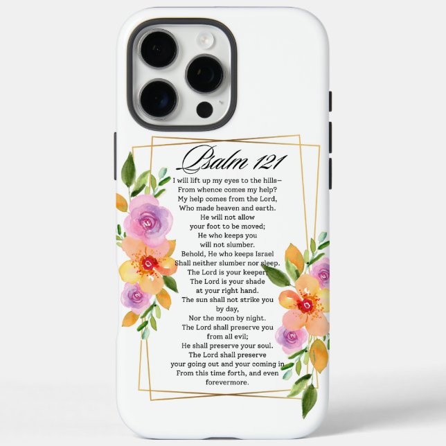 Psalm 121 Geometrischer Rahmen für Blumen iPhone 16 Pro Max Hülle (Rückseite)