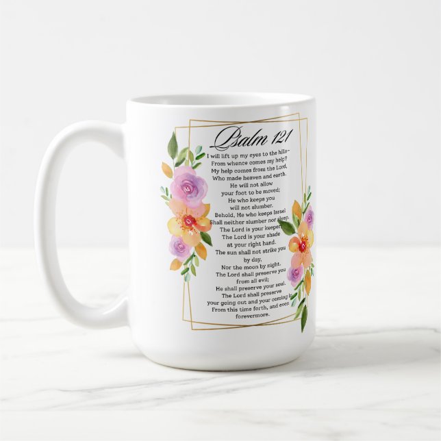 Psalm 121 Geometrischer Rahmen für Blumen Kaffeetasse (Links)