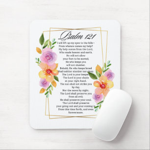Psalm 121 Geometrischer Rahmen für Blumen Mousepad