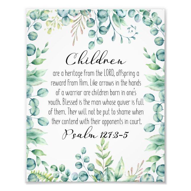 Psalm 127:3-5, Kinder sind ein Erbe, Eukalyptus Fotodruck (Vorne)