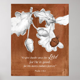 Psalm 136 Scripture Give Danke Acorns Oak Tree Poster