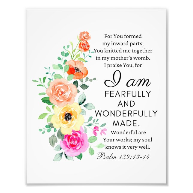 Psalm 139:13-14 Wunderbar Made Floral Christian Fotodruck (Vorne)