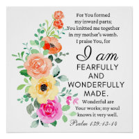 Psalm 139:13-14 Wunderbar Made Floral Christian