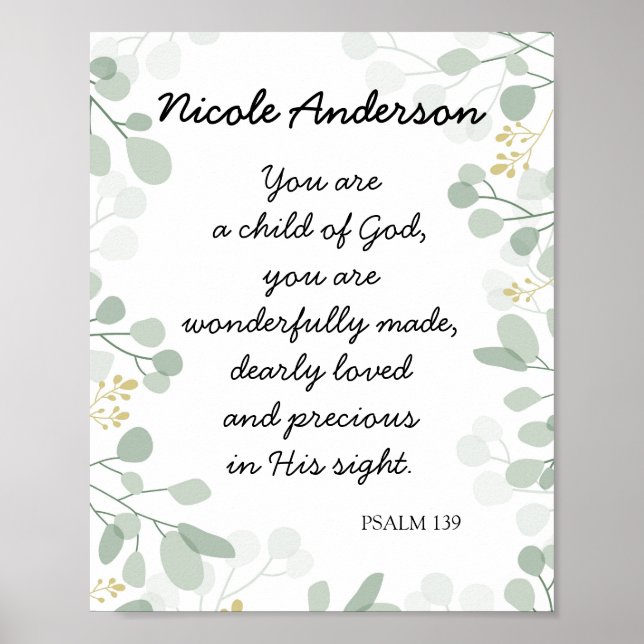 Psalm 139 Child of God Bible Verse Name Poster (Vorne)
