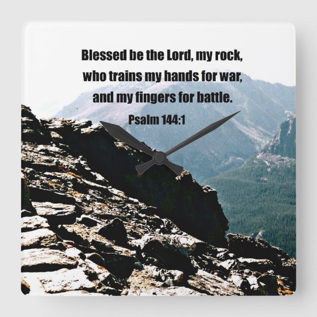 Psalm 144:1  Blessed  be the Lord... Quadratische Wanduhr (Vorderseite)