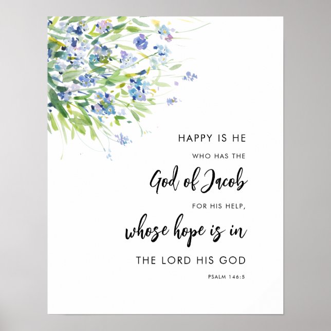 Psalm 146:5 glücklich ist er Blumenbibel Verse Poster (Vorne)