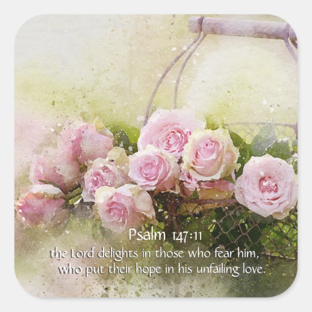 Psalm 147:11 Inspirierend Bibelverse Rose Quadratischer Aufkleber (Vorderseite)