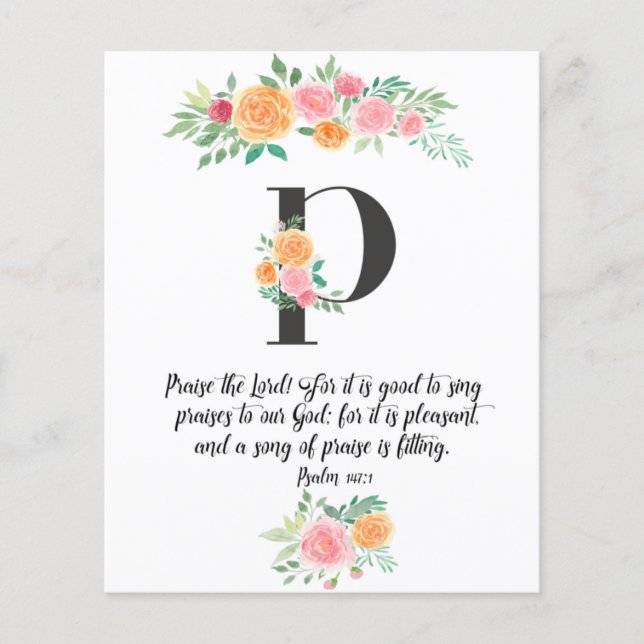 Psalm 147:1, Letter P, Aquarellschrift-Karte (Vorderseite)