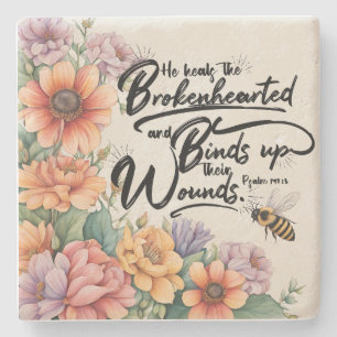 Psalm 147:3 Christliches Bibelvers-Bild Steinuntersetzer
