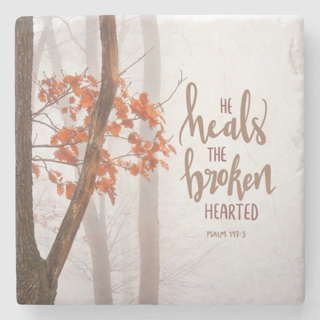 Psalm 147:3 Er heilt den gebrochenen Herzen Steinuntersetzer (Vorderseite)