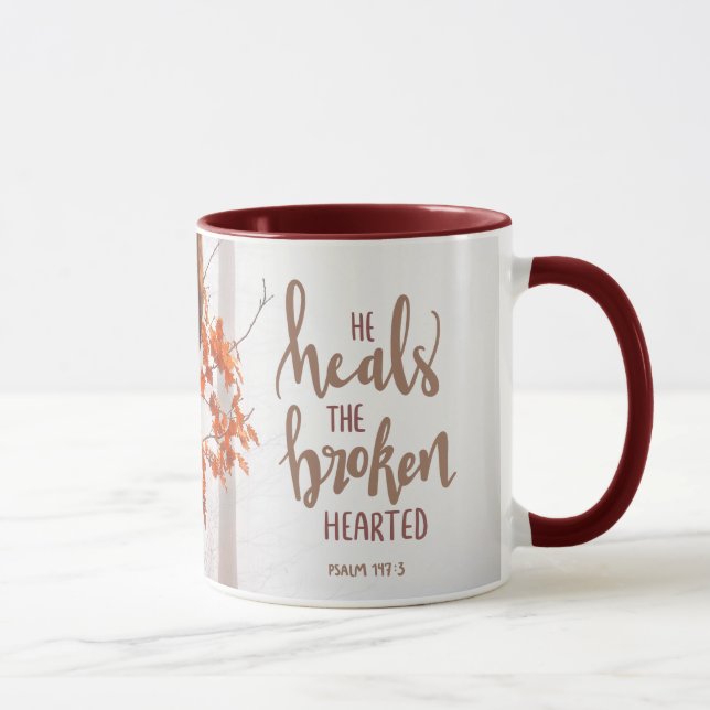 Psalm 147:3 Er heilt den gebrochenen Herzen Tasse (Rechts)