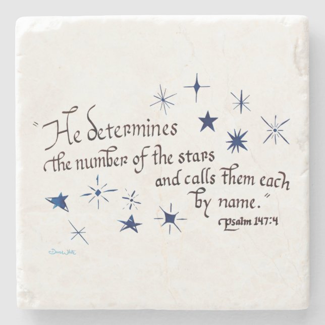 Psalm 147 4 Stars Christliche Bibelverse-Schrift Steinuntersetzer (Vorderseite)