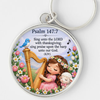 Psalm 147:7 Christliche Harfenmusik Blumen Schlüss Schlüsselanhänger