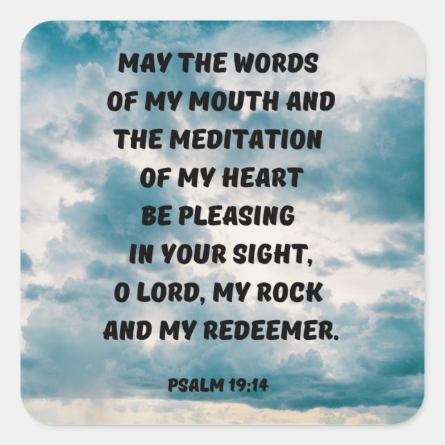 Psalm 19:14 Gebet-Bibelverse über Wolken Quadratischer Aufkleber (Vorderseite)