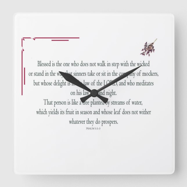 Psalm 1:1-3, gesegnet ist derjenige, der quadratische wanduhr (Vorderseite)