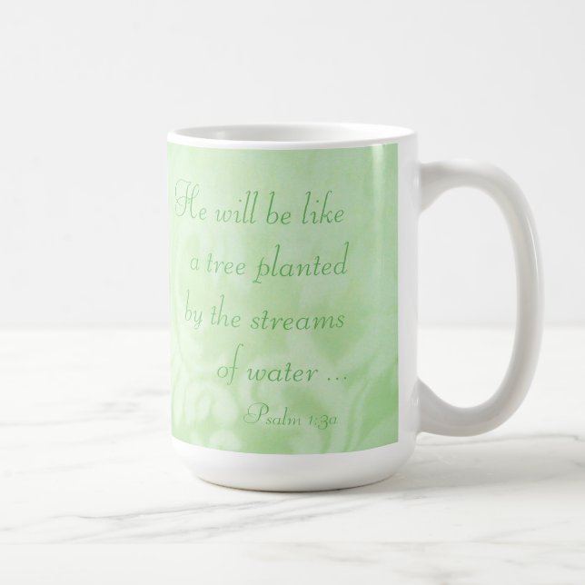 Psalm 1:3 Bäume gepflanzt von Streams Green Paisle Kaffeetasse (Rechts)