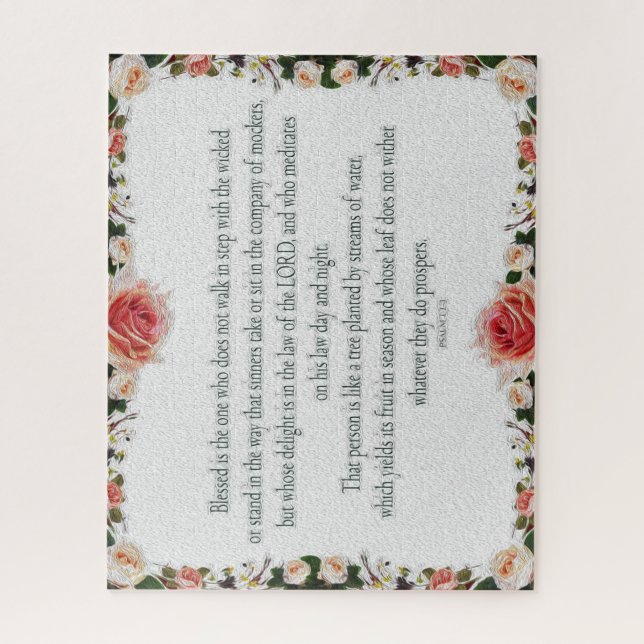 Psalm 1 Art - Gesegnet Recht mit Blumendesign (Vertikal)