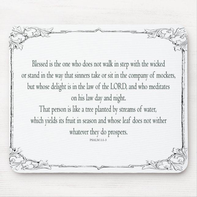 Psalm 1 Art - Gesegnet Recht mit Blumendesign Mousepad (Vorne)
