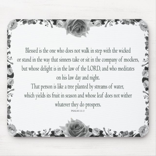 Psalm 1 Art - Gesegnet Recht mit Blumendesign Mousepad (Vorne)