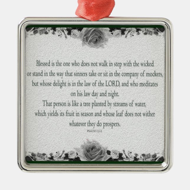 Psalm 1 Art - Gesegnet Recht mit Blumendesign Ornament Aus Metall (Vorne)