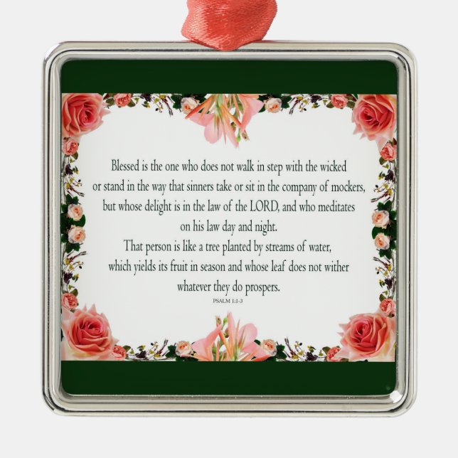 Psalm 1 Art - Gesegnet Recht mit Blumendesign Ornament Aus Metall (Vorne)