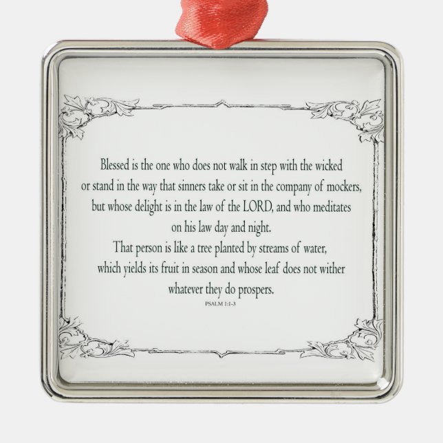 Psalm 1 Art - Gesegnet Recht mit Blumendesign Ornament Aus Metall (Vorne)
