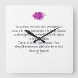 Psalm 1, Bless the One Does not, Pink Flower Quadratische Wanduhr