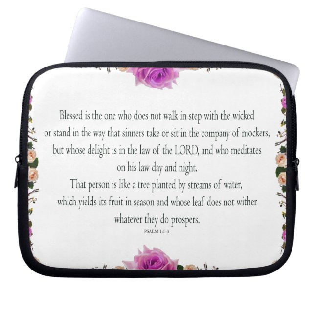 Psalm 1, Im Gesetz des Herrn, Lila Blume Grenze Laptopschutzhülle (Vorderseite)