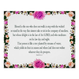 Psalm 1, Im Gesetz des Herrn, Lila Blume Grenze Poster