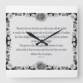 Psalm 1, kein Schritt zu Fuß schlecht, Öl Schwarz Quadratische Wanduhr
