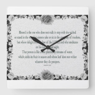 Psalm 1, kein Schritt zu Fuß schlecht, Öl Schwarz Quadratische Wanduhr