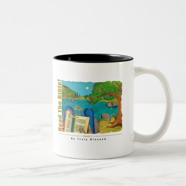 Psalm 1 - Mann liest Psalm 1 in der hebräischen Zweifarbige Tasse (Rechts)