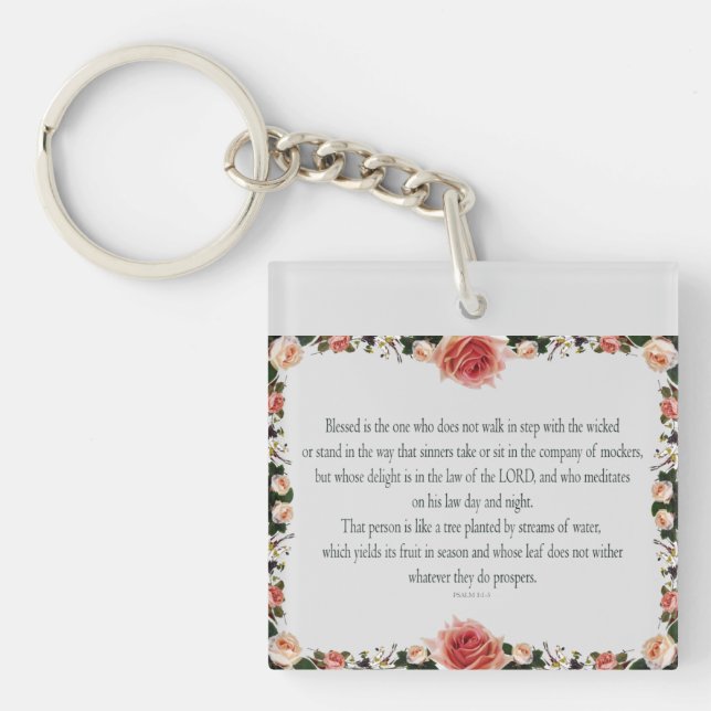 Psalm 1 with Flower Borders Schlüsselanhänger (Vorderseite)