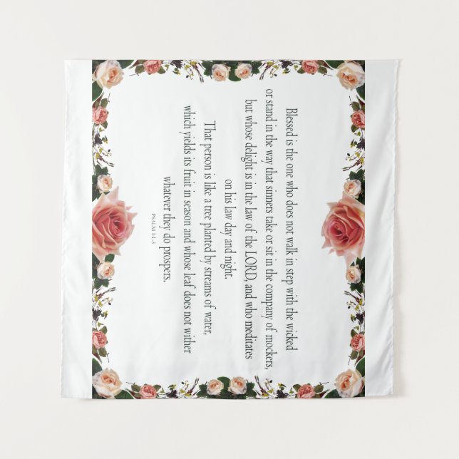 Psalm 1 with Flower Borders Wandteppich (Vorderseite (Horizontal))