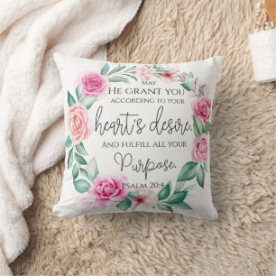 Psalm 20:4 Christliche Bibelverse Rosa Blütenblüte Kissen