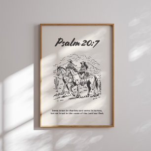 Psalm 20:7 Reiten auf dem Schwarzen und Weißen Rei Poster