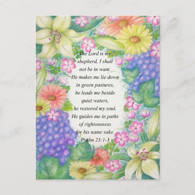 Psalm 23:1-3 und Blume Postkarte (Vorderseite)