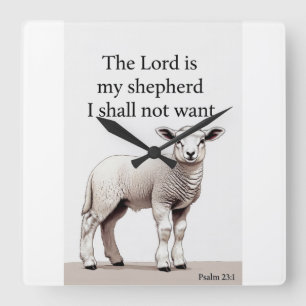 Psalm 23:1 Christliche Lamm-Wanduhr Quadratische Wanduhr