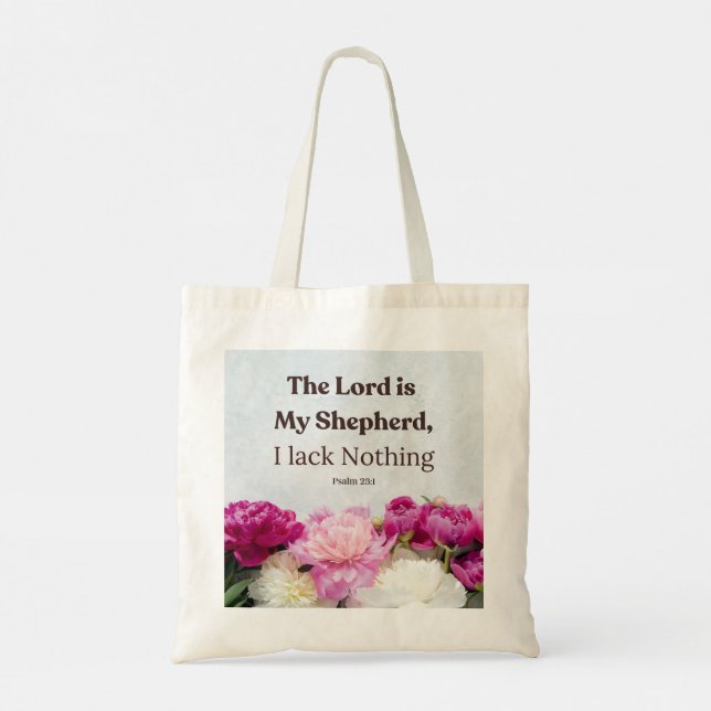 Psalm 23:1 Der Herr ist mein Schäferhund, floral Tragetasche (Rückseite)