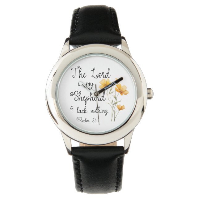 Psalm 23:1 Der Herr ist meine Hirtengelbe Blume Armbanduhr (Vorderseite)
