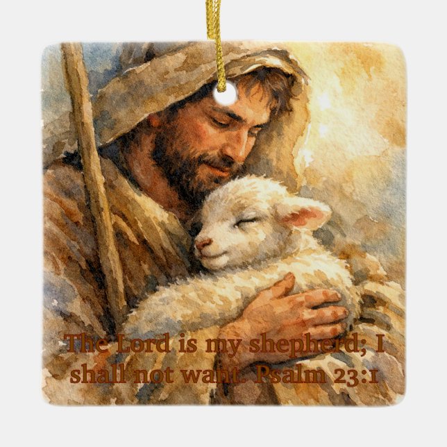 Psalm 23:1 Good Shepherd Square Ornament (Vorderseite)