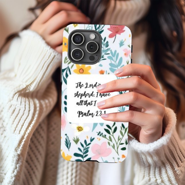 Psalm 23:1 iPhone 15 Pro Case Hülle (Personalize this cute Psalm 23:1 floral iPhone case.)