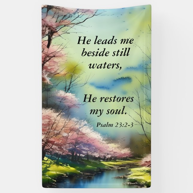 Psalm 23:2-3 Er restauriert mein Soul Bibel Verse Banner (Vertikal)