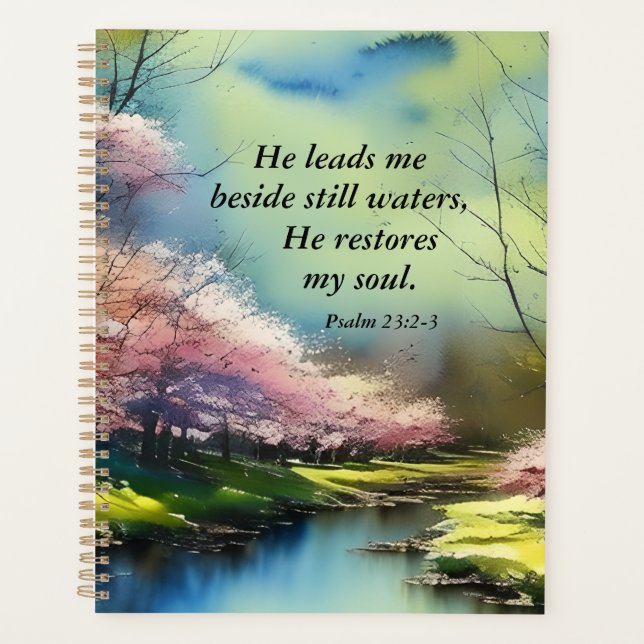 Psalm 23:2-3 Er restauriert mein Soul Bibel Verse Planer (Vorderseite)
