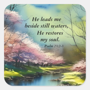 Psalm 23:2-3 Er restauriert mein Soul Bibel Verse Quadratischer Aufkleber